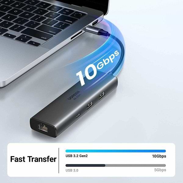 Фото - Хаб USB UGREEN CM512 USB-C to HDMI+2xUSB 3.2+USB-C 3.2+RJ-45+PD Power Converter Gray (45000)