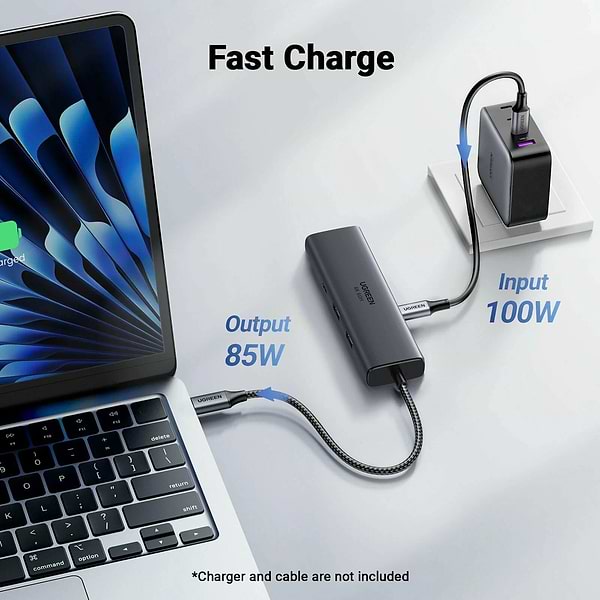 Фото - Хаб USB UGREEN CM512 USB-C to HDMI+2xUSB 3.2+USB-C 3.2+RJ-45+PD Power Converter Gray (45000)