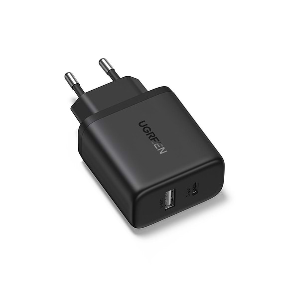 Фото - Мережевий зарядний пристрій UGREEN X227 USB-A+USB-C 20W PD Fast Charger Black (45302)