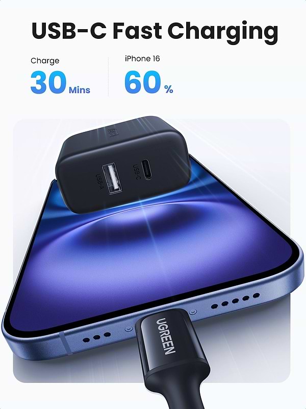 Фото - Мережевий зарядний пристрій UGREEN X227 USB-A+USB-C 20W PD Fast Charger Black (45302)