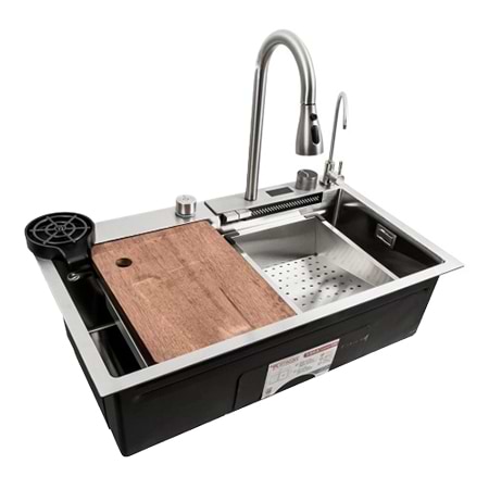 Мийка кухонна Platinum 75x45G сатин Handmade "Водоспад" повна комплектація - Фото 1