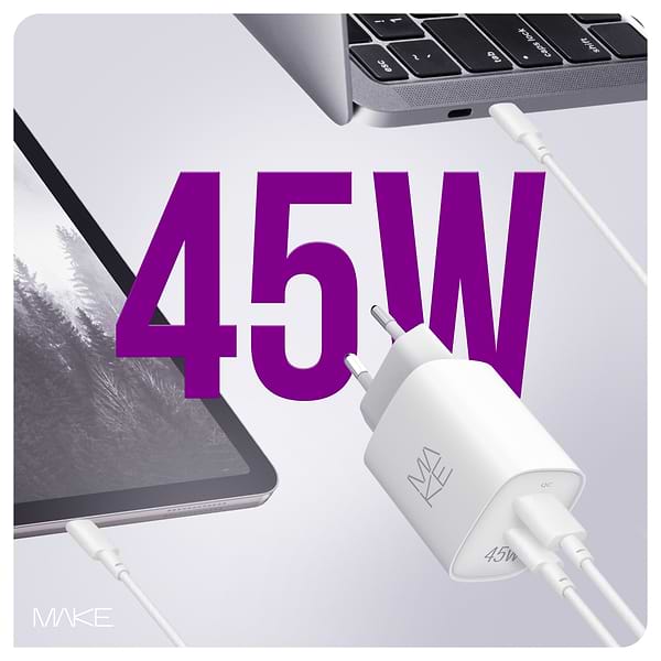 Фото - Сетевое зарядное устройство MAKE 45W GaN PD + QC3.0 White (MCW-4521GWH)