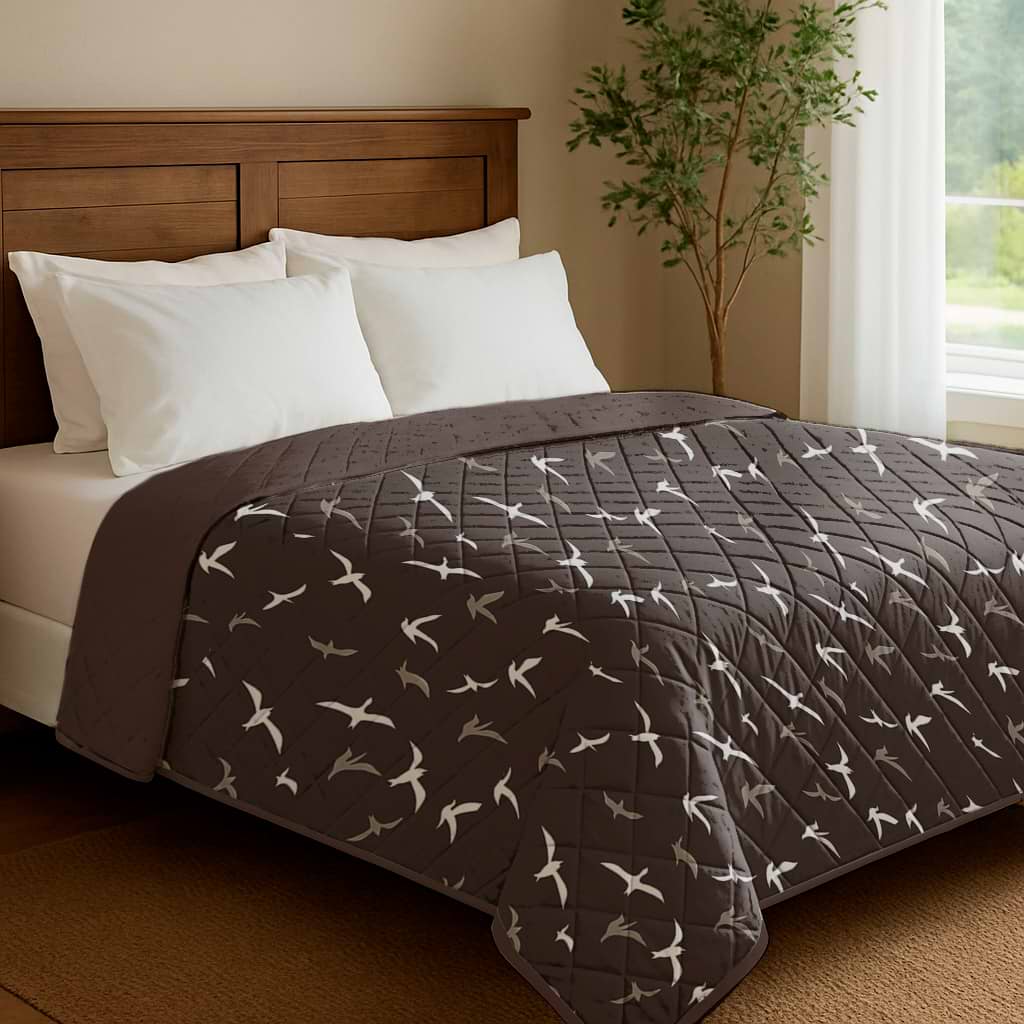 Покривало односпальне Zastelli Birds on brown Front/brown 160х210см Коричневий (22691)