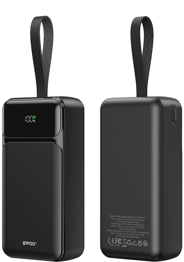 Фото - Батарея мобильная BWOO 65W power bank 30000 mAh 2x USB-A, 1 x USB-C with LCD display, black (BO-P66)