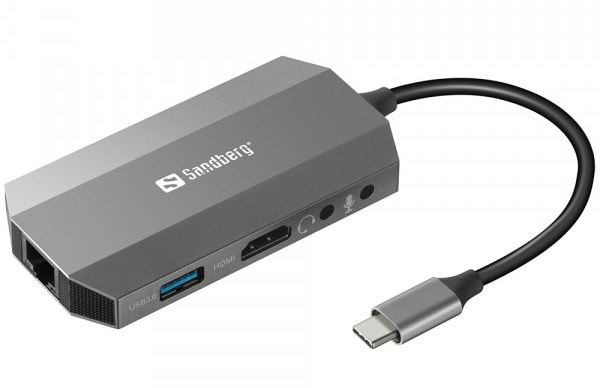 Хаб USB Sandberg USB3.1 Type-C HDMI/USB 3.0x2/RJ45/SD/TF/PD 100W 6in1 (136-33)