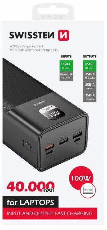 Фото - Батарея мобильная Swissten Power Bank For Laptop 40000 mAh 100W PD Black (8595217481275)
