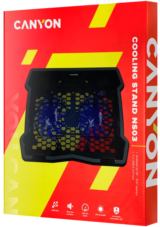 Фото - Подставка под ноутбук охлаждающая Canyon NS03 2Fan 2USB LED Black (CNE-HNS03)