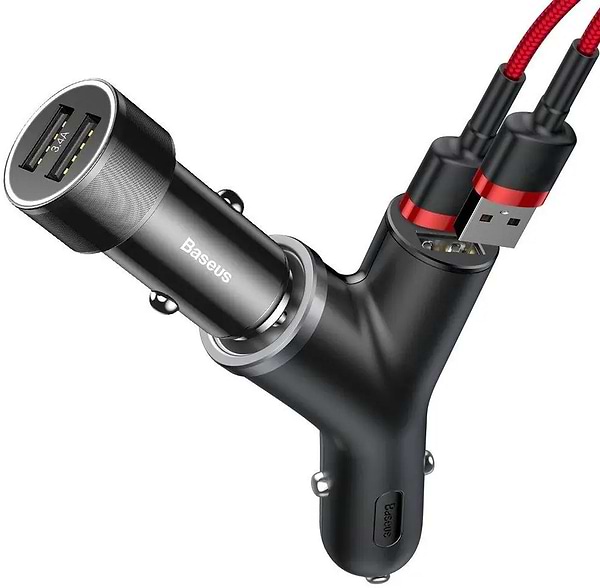 Фото - Автомобільний зарядний пристрій Baseus Y type dual USB + cigarette lighter extended car charger 3.1 A Black (CCALL-YX01)