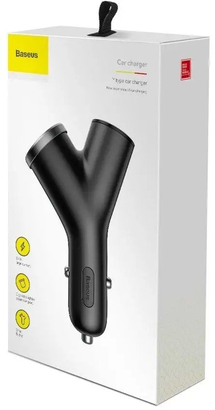 Фото - Автомобільний зарядний пристрій Baseus Y type dual USB + cigarette lighter extended car charger 3.1 A Black (CCALL-YX01)