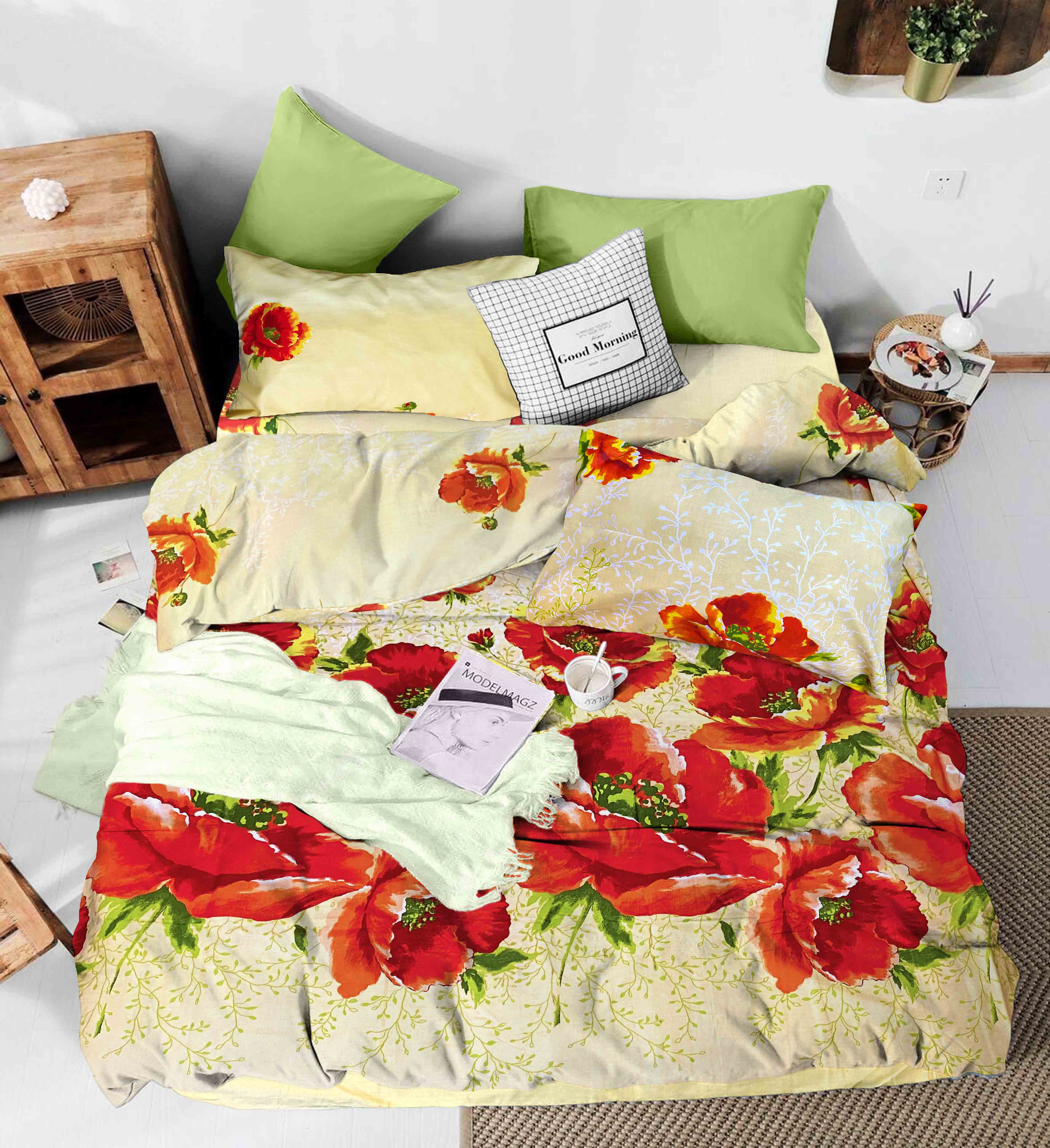 Простынь евро Zastelli бязь 13207 Маки 220х240 (16048)