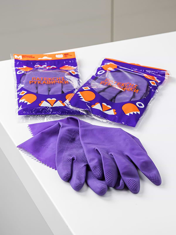 Фото - Рукавички латексні Добра господарочка фіолетові, розмір S (4820086523707)