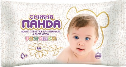 Вологі серветки для немовлят Сніжна панда Ромашка, 64 шт. (4820144460456) - Фото 1
