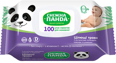 Вологі серветки для немовлят Сніжна панда для немовлят Цілющі трави, 100 шт. (4820183970459) - Фото 1
