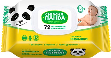 Фото - Вологі серветки для немовлят Сніжна панда для немовлят Ромашка, 72 шт. (4820183970473)