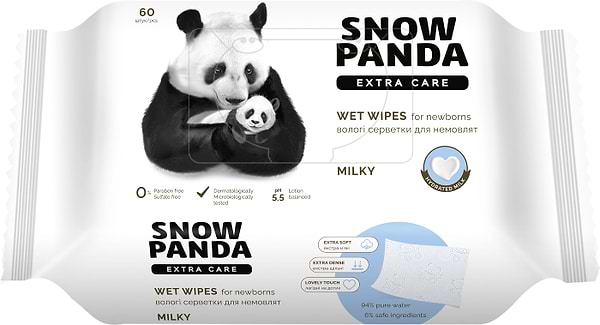 Фото - Серветки вологі для дітей Сніжна панда EXTRA CARE Milky 60 шт. (4820183972453)