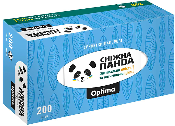 Фото - Салфетки бумажные Сніжна панда Оптима 2 слоя 200 шт. (4820183973542)