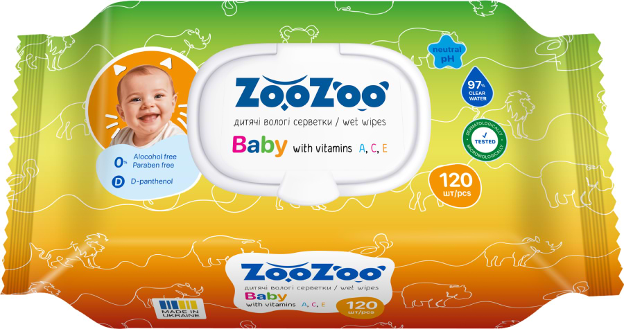 Салфетки влажные для детей ZooZoo Витамины 120 шт. (4820183973603)