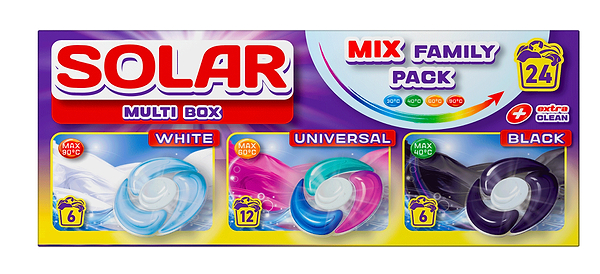 Фото - Капсулы для стирки Solar MULTI BOX для белых, универсальных и темных вещей, 24 шт. (4820269930391) Фото - Капсулы для стирки Solar MULTI BOX для белых, универсальных и темных вещей, 24 шт. (4820269930391)