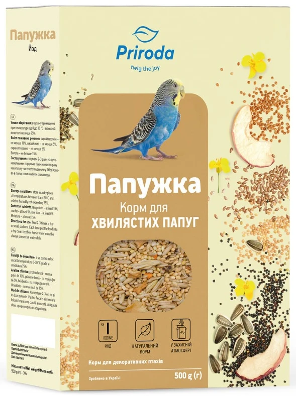 Корм для птахів Природа Папужка Йод для хвилястих 500 г (4823082410873)