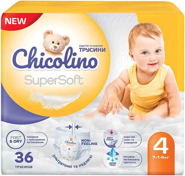 Фото - Одноразовые подгузники-трусики Chicolino Super Soft Размер 4, 36 шт. (ChT4.36.SS)
