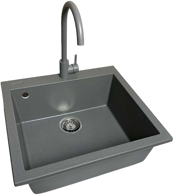 Фото - Мойка кухонная+смеситель+дозатор Adamant Univer серый + ополаскиватель стаканов + колландер (4824296106604)