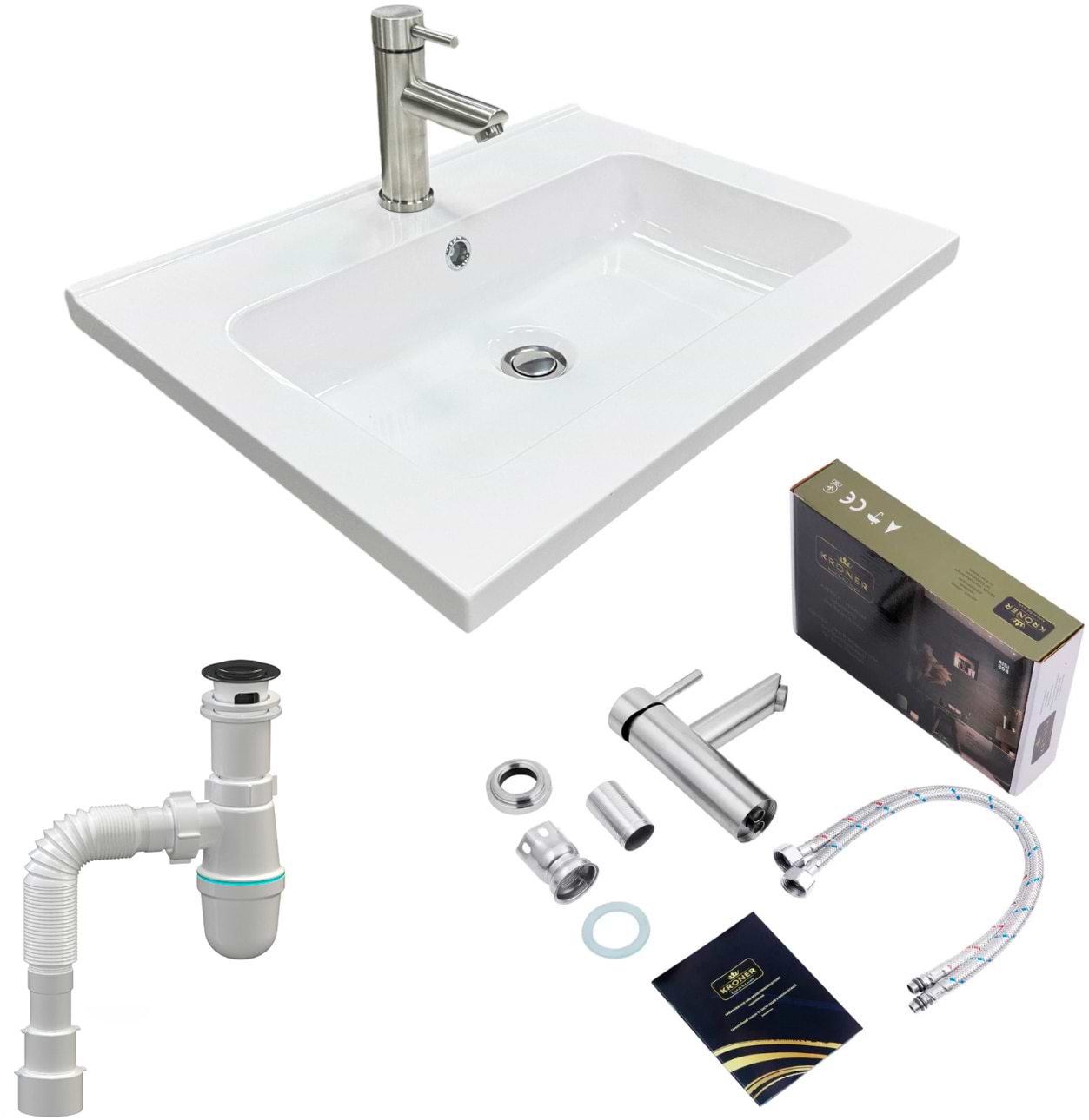 Купить Раковина для ванной+смеситель Adamant FLATE 60 с сифоном Click-Clack (4824296207701) - Фото 1 Раковина для ванной+смеситель Adamant FLATE 60 с сифоном Click-Clack (4824296207701) - Фото 1