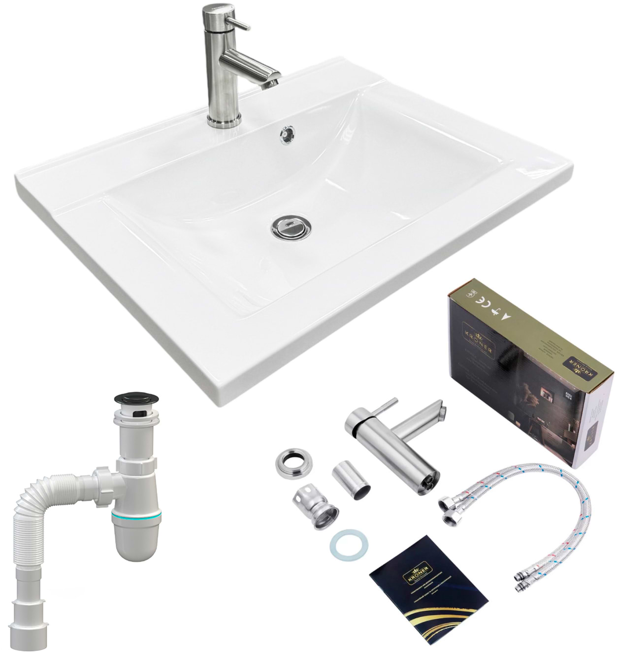 Раковина для ванной+смеситель Adamant QUANTO 60 с сифоном Click-Clack (4824296208001)