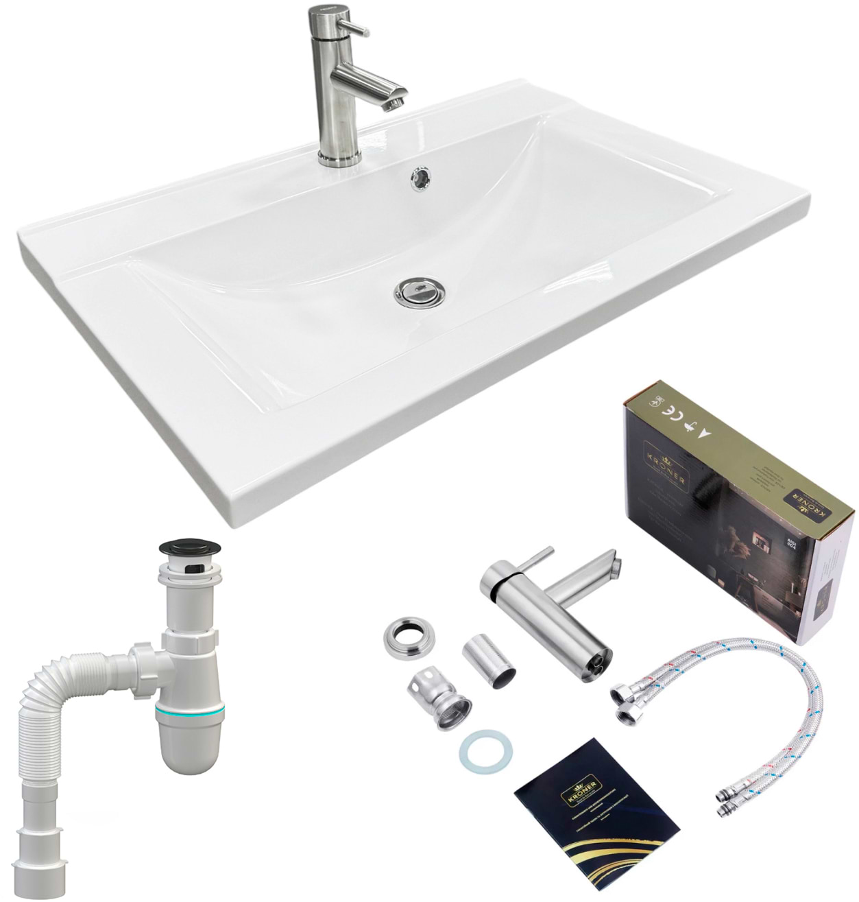 Раковина для ванной+смеситель Adamant QUANTO 70 с сифоном Click-Clack (4824296208101)