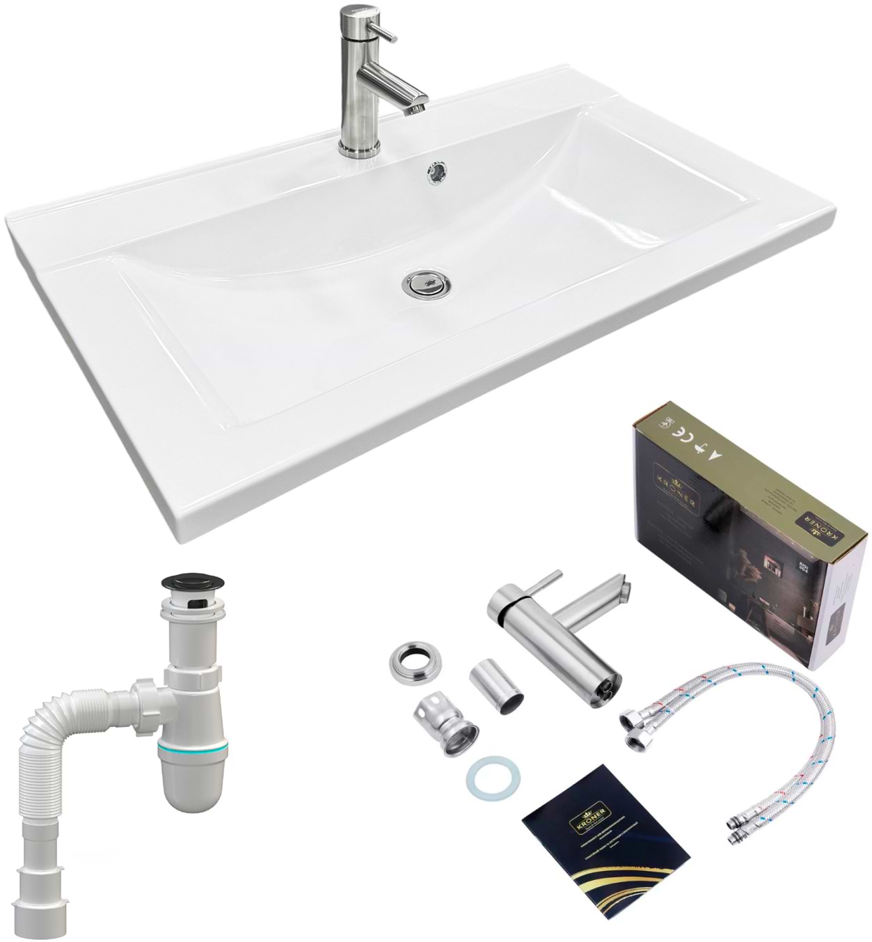 Раковина для ванной+смеситель Adamant QUANTO 80 с сифоном Click-Clack (4824296208201)