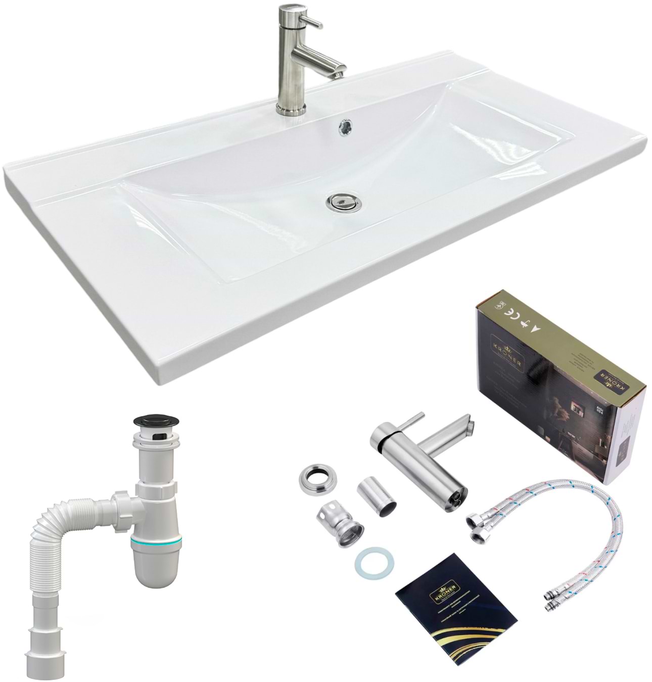 Раковина для ванной+смеситель Adamant QUANTO 90 с сифоном Click-Clack (4824296208301)