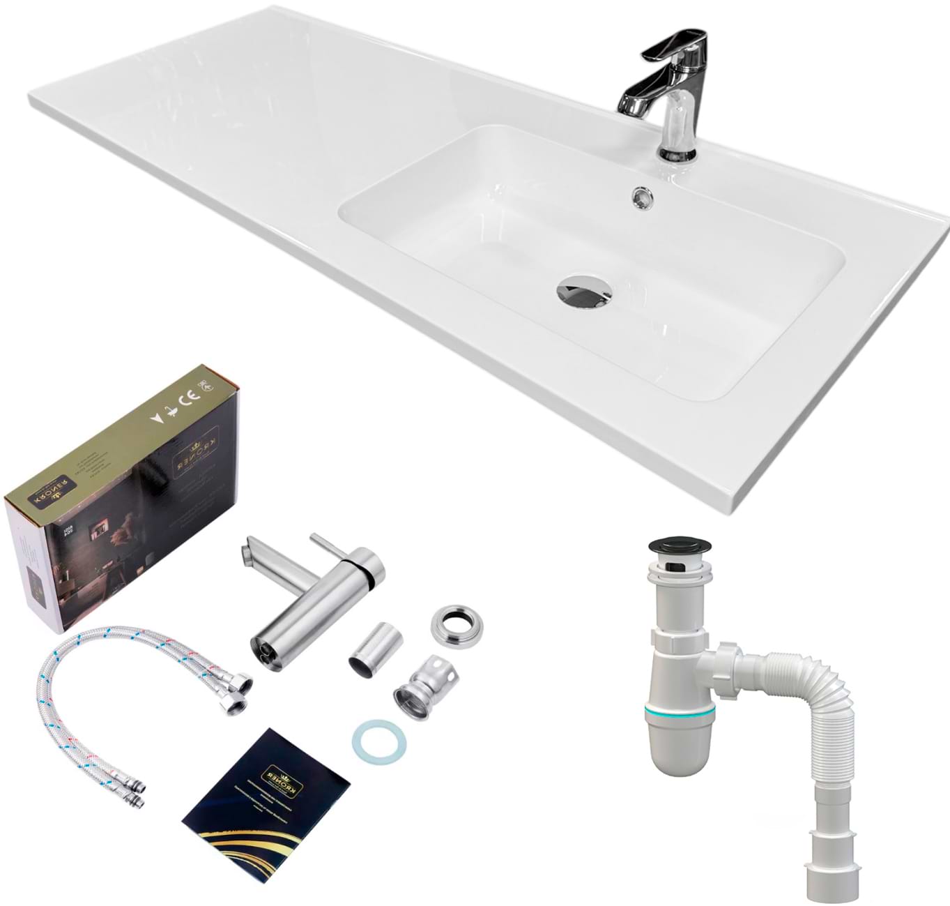 Раковина для ванной+смеситель Adamant FLATE 120R с сифоном Click-Clack (4824296208501)