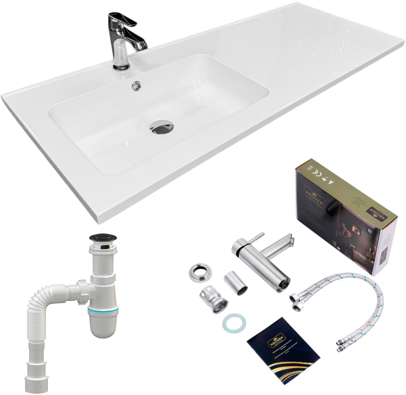 Раковина для ванной+смеситель Adamant FLATE 120L с сифоном Click-Clack 94824296208601)