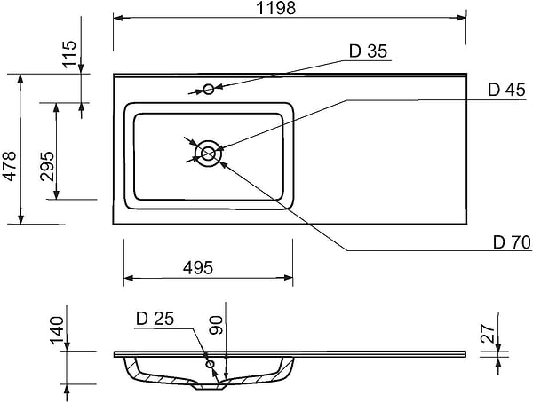 Фото - Раковина для ванної+змішувач Adamant FLATE 120L з сифоном Click-Clack 94824296208601)