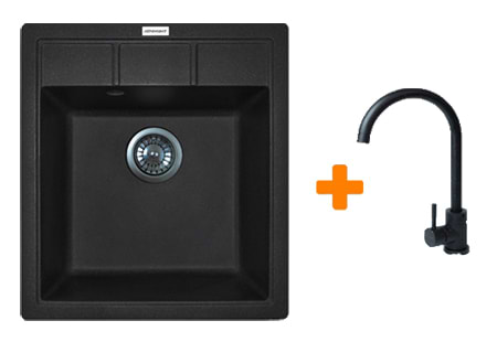 Мойка кухонная+смеситель Adamant Brick чорний (4824296209203)