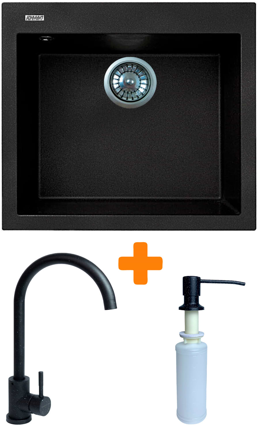 Мийка кухонна+змішувач+дозатор Adamant Univer чорний (4824296902103) - Фото 1