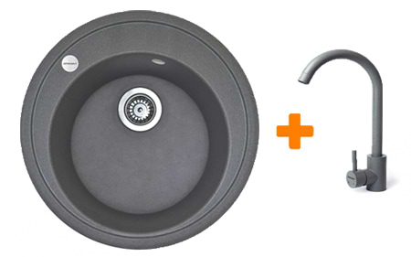 Мойка кухонная+смеситель Adamant Sun серый (4824296910104)