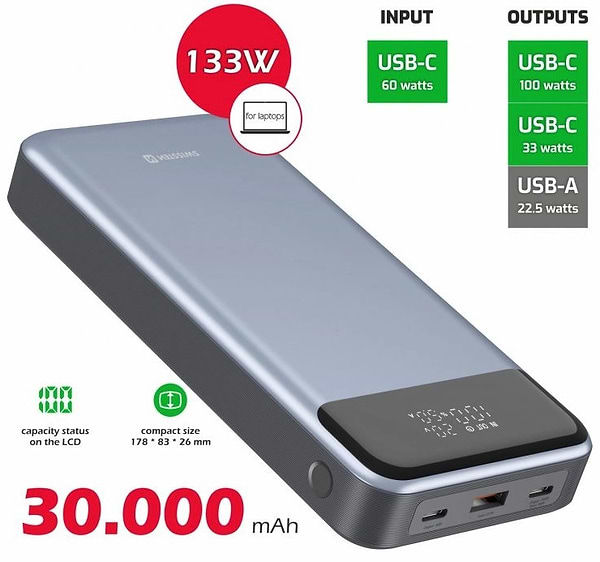 Фото - Батарея мобильная Swissten Power Bank For Laptop 30000 mAh 133W PD Grey (8595217484016)