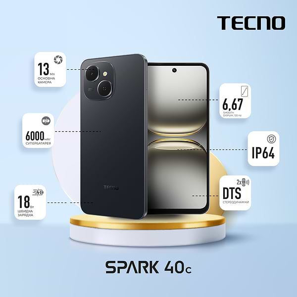 Фото - Смартфон Tecno Spark 40C 4/128 Ink Black (KM4k)
