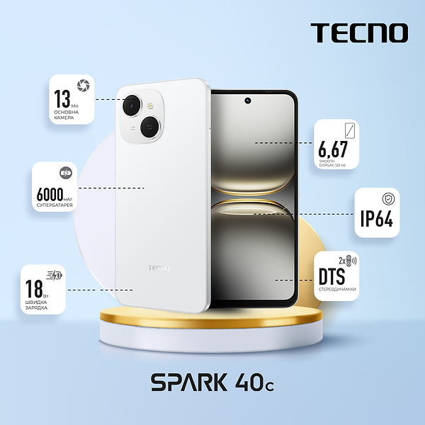 Фото - Смартфон Tecno Spark 40C 4/128 Veil White (KM4k)