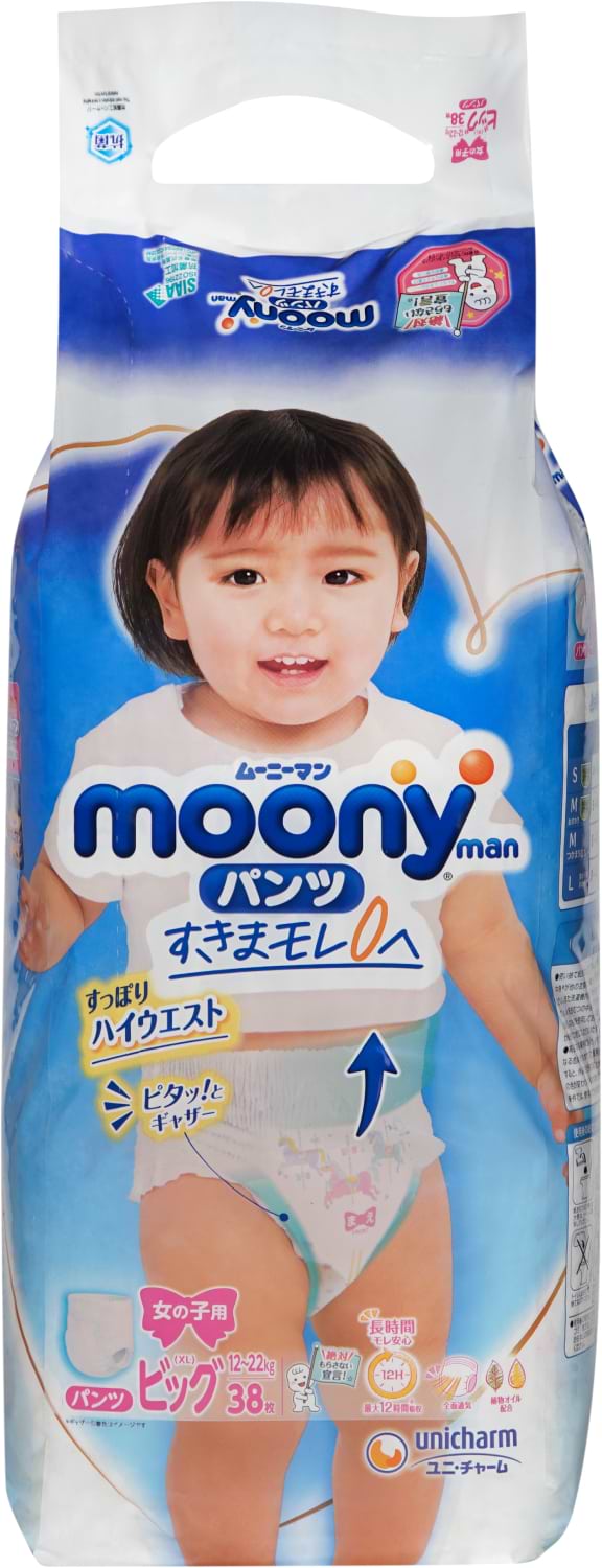Одноразові підгузки-трусики Moony Girls XL 12-22 кг 38 шт. (4903111208098)