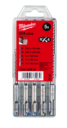 Набір бурів Milwaukee SDS-plus з 4-ма різальними кромками (4932352835)