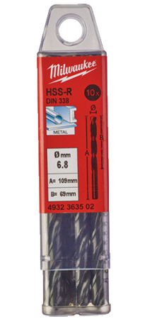 Свердло Milwaukee HSS-R DIN338 6,8х109х69 мм 10 шт. (4932363502)