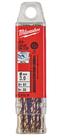 Свердло Milwaukee HSS-Co DIN338 3,0х61х33 мм 10 шт. (4932373336)