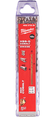 Свердло Milwaukee HSS-Co DIN338 4,0х75х43 мм 10 шт. (4932373339)
