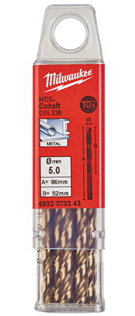 Свердло Milwaukee HSS-Co DIN338 5,0х86х52 мм 10 шт. (4932373343)