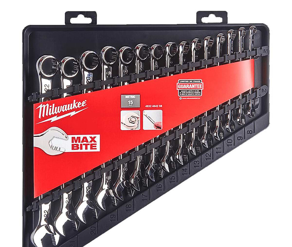 Фото - Набір рожково-накидних ключів Milwaukee MAX BITE 15 шт. (4932464258)