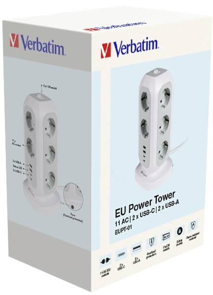 Фото - Мережевий фільтр Verbatim Power Tower EUPT-01 EU  11 р/2xUSB-C/2xUSB-A 2m (49547)