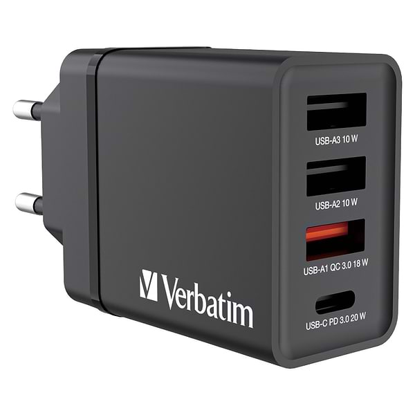 Фото - Мережевий зарядний пристрій Verbatim USB 30 Вт PD 3.0 і QC 3.0 4-ports Black (49700)