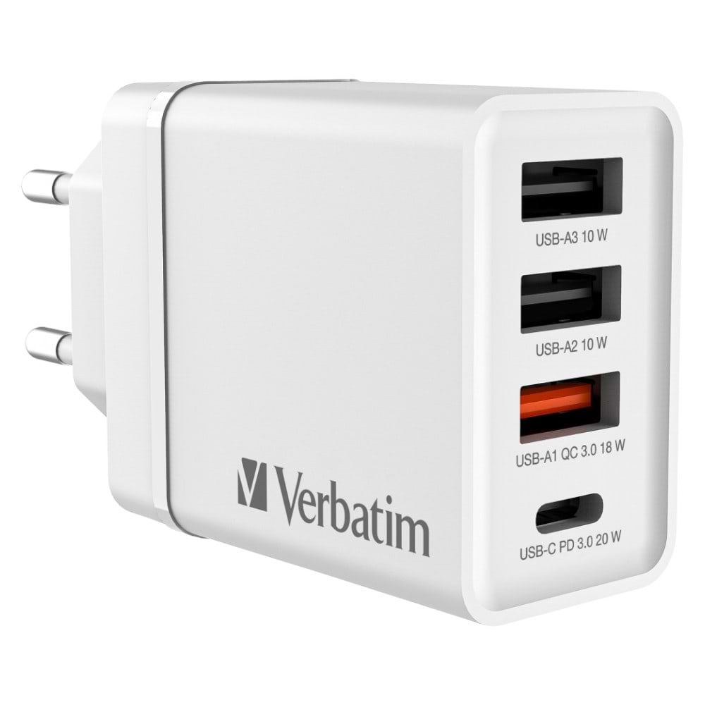 Сетевое зарядное устройство Verbatim USB 30 Вт PD 3.0 і QC 3.0 White (49701) - Фото 1