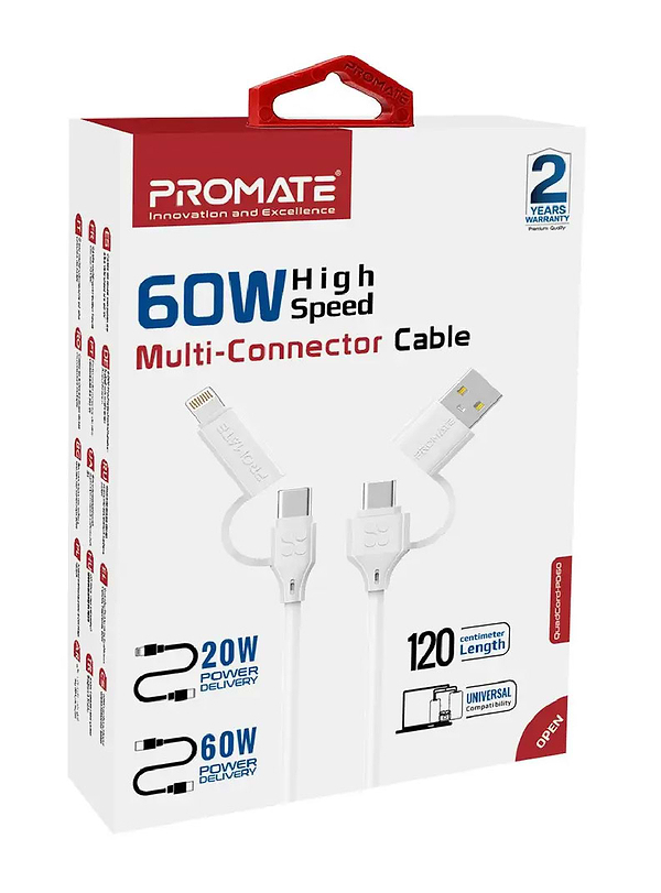 Фото - Кабель синхронизации данных Promate Quadcord-pd60 White
